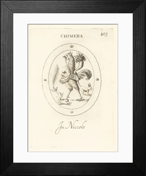 Framed Print : Amulet to ward off evil with a chimera Framed Print : Amulet to ward off evil with a chimera
