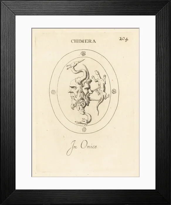 Framed Print : Amulet to ward off evil with a chimera Framed Print : Amulet to ward off evil with a chimera