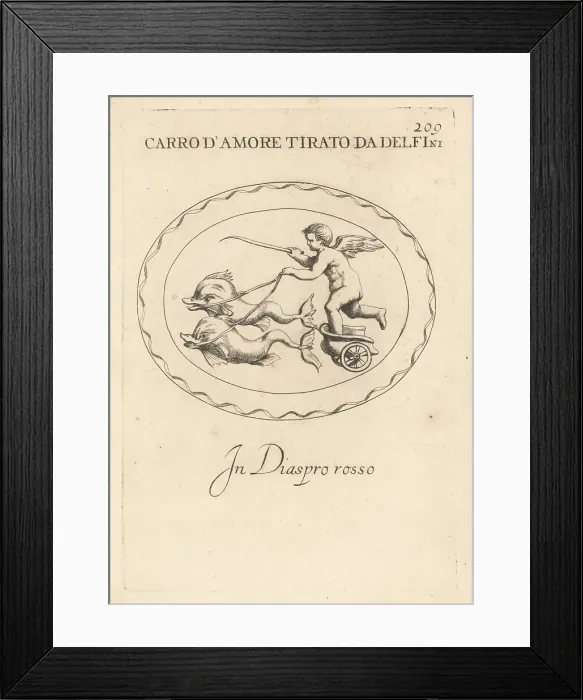 Framed Print : Cupid driving a chariot drawn by dolphins Framed Print : Cupid driving a chariot drawn by dolphins