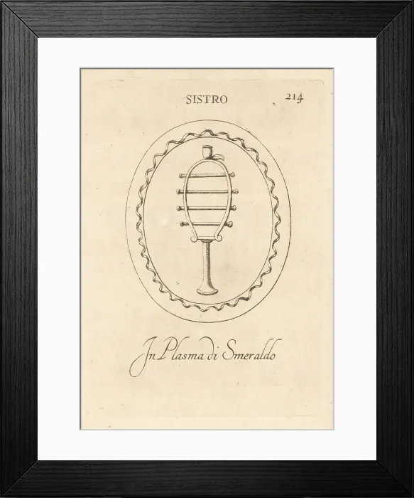 Framed Print : Cistrum, Greek percussion instrument, in emerald plasma Framed Print : Cistrum, Greek percussion instrument, in emerald plasma