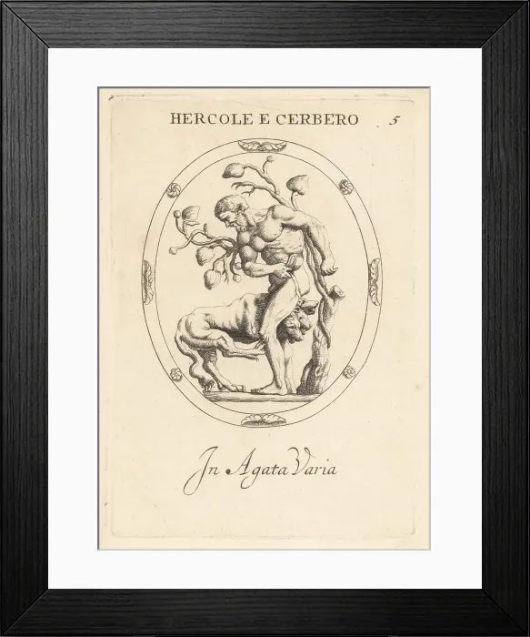 Framed Print : Hercules capturing the three-headed dog Cerberus Framed Print : Hercules capturing the three-headed dog Cerberus