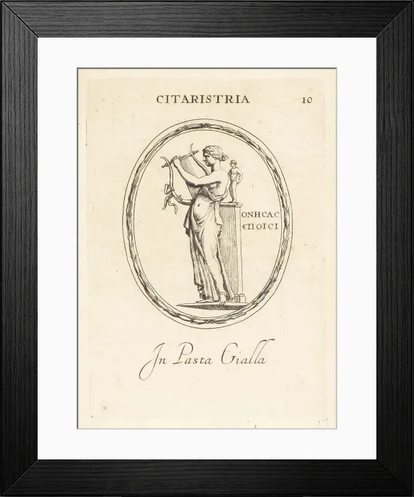 Framed Print : Woman cithara or zither player with statue Framed Print : Woman cithara or zither player with statue