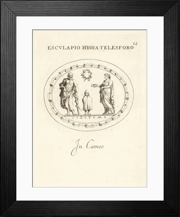 Framed Print : Asclepius, Hygieia and Telesphorus, Greek gods of health Framed Print : Asclepius, Hygieia and Telesphorus, Greek gods of health
