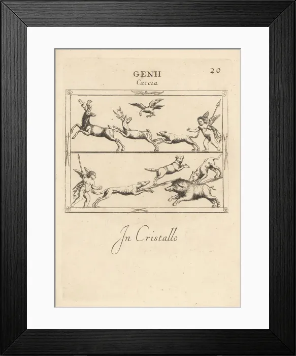 Framed Print : Cupid hunting stag, fox and wild boar with hounds Framed Print : Cupid hunting stag, fox and wild boar with hounds