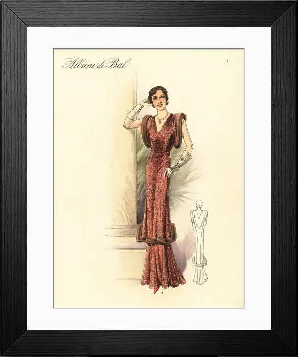 Framed Print : Evening dress and tunic of metal brocade, 1935 Framed Print : Evening dress and tunic of metal brocade, 1935
