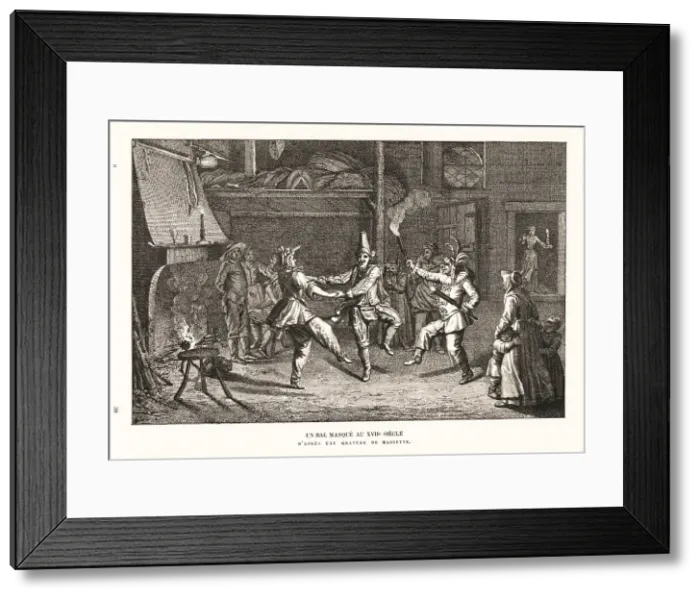 Framed Print : A masked ball in a rustic hall, 17th century Framed Print : A masked ball in a rustic hall, 17th century
