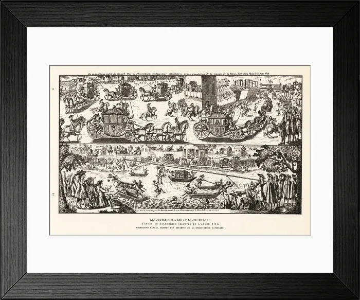 Framed Print : Men in boats try to capture a goose hanging from a rope, 1713 Framed Print : Men in boats try to capture a goose hanging from a rope, 1713