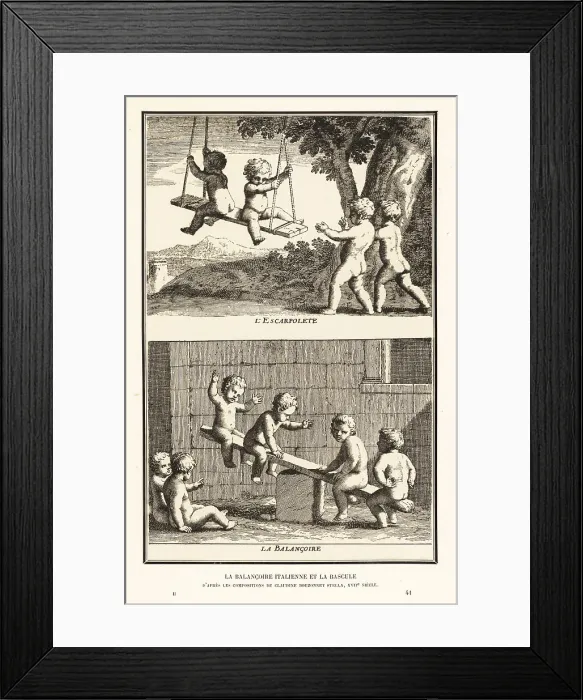 Framed Print : Children playing on a swing and seesaw, 17th century Framed Print : Children playing on a swing and seesaw, 17th century