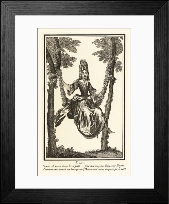 Framed Print : Fashionable woman sitting on a swing, 18th century Framed Print : Fashionable woman sitting on a swing, 18th century