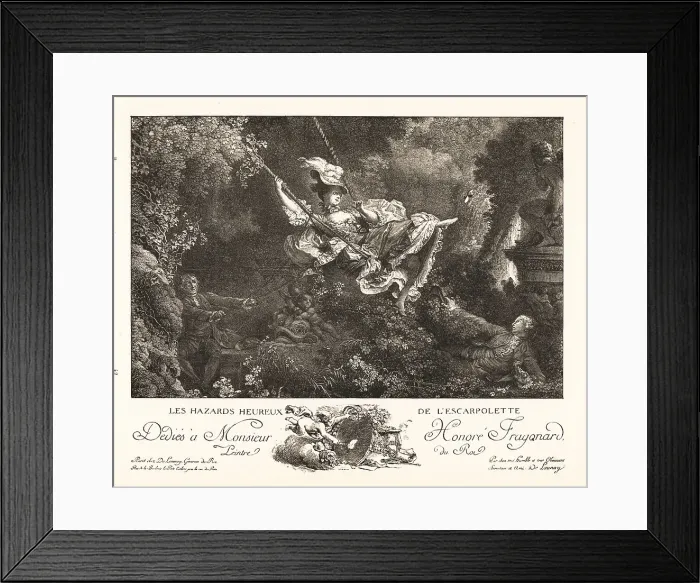 Framed Print : Woman on a swing flying over a fop, 18th century Framed Print : Woman on a swing flying over a fop, 18th century