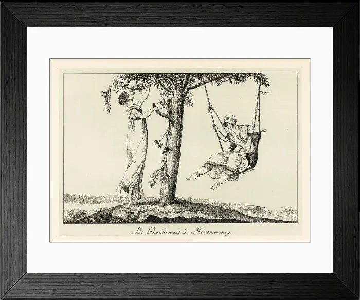 Framed Print : Parisiennes relaxing on a swing under a tree at Montmorency Framed Print : Parisiennes relaxing on a swing under a tree at Montmorency