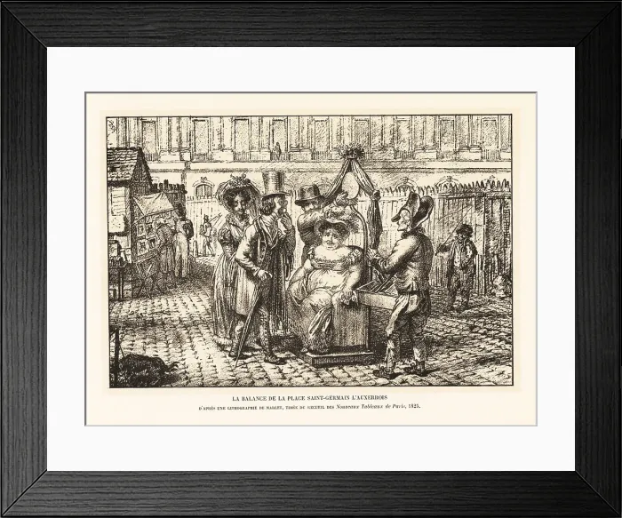 Framed Print : A corpulent woman sits on a public weighing machine, Paris Framed Print : A corpulent woman sits on a public weighing machine, Paris