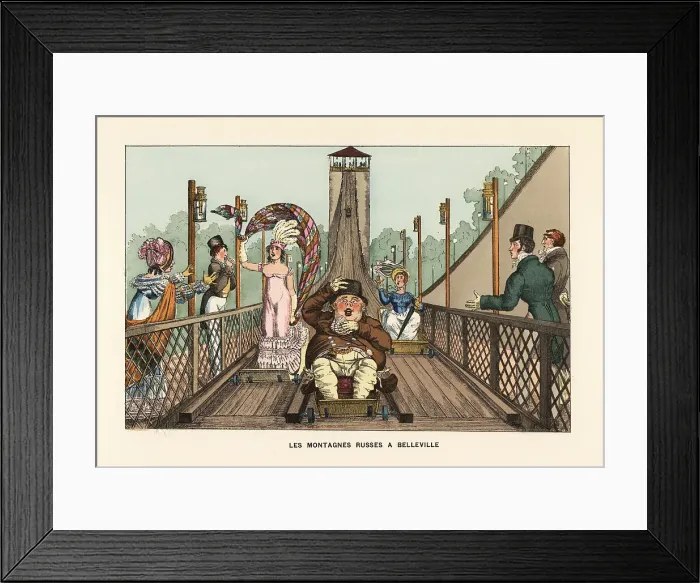 Framed Print : Riders on the Belleville rollercoaster, early 19th century Framed Print : Riders on the Belleville rollercoaster, early 19th century