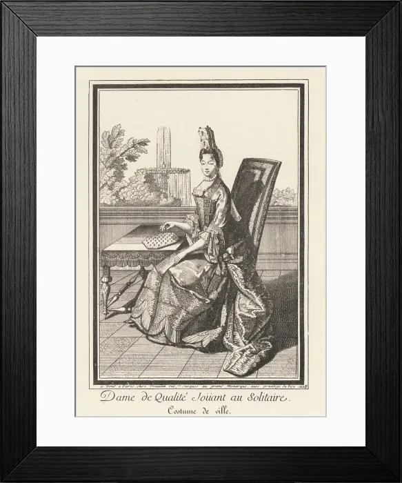 Framed Print : French noblewoman playing the game of solitaire, 1698 Framed Print : French noblewoman playing the game of solitaire, 1698
