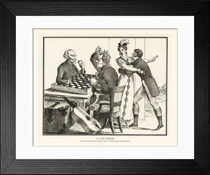 Framed Print : Two men playing checkers at a table, Bourbon Restoration Framed Print : Two men playing checkers at a table, Bourbon Restoration