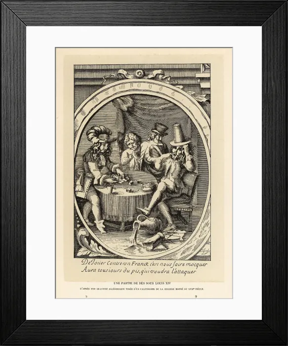 Framed Print : King Louis XIV depicted playing dice at a gaming table Framed Print : King Louis XIV depicted playing dice at a gaming table