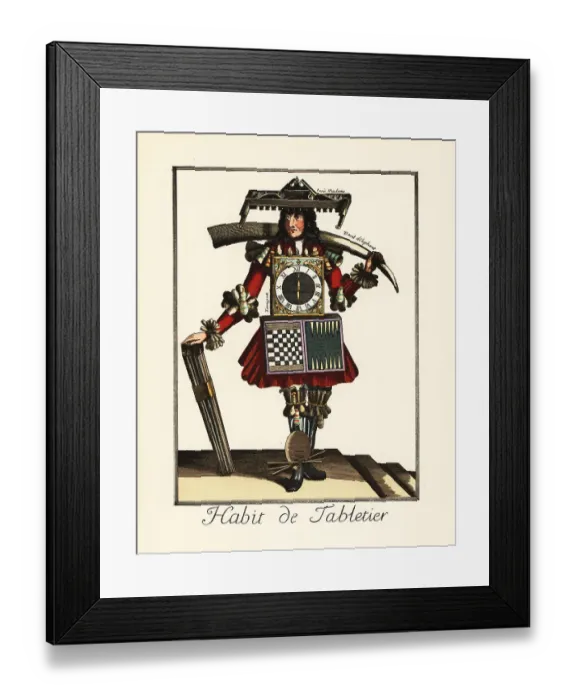 Framed Print : Costume of a French ivory turner with elephant tusk, 1700 Framed Print : Costume of a French ivory turner with elephant tusk, 1700