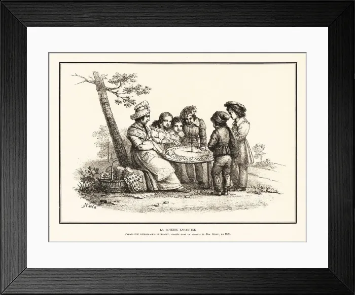 Framed Print : French children playing a wheel of fortune, 1825 Framed Print : French children playing a wheel of fortune, 1825