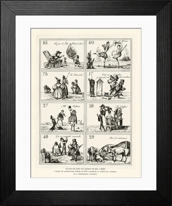 Framed Print : Comical illustrations corresponding to Lotto numbers, 1837 Framed Print : Comical illustrations corresponding to Lotto numbers, 1837