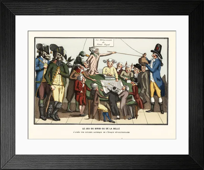 Framed Print : Caricature of Biribi players at the Palais-Royale, 1780s Framed Print : Caricature of Biribi players at the Palais-Royale, 1780s