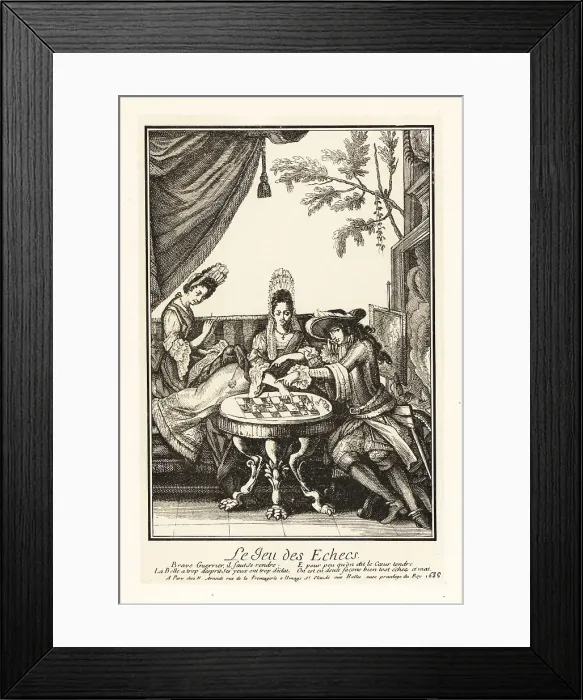 Framed Print : A noble woman and fop playing a game of chess, 1686 Framed Print : A noble woman and fop playing a game of chess, 1686
