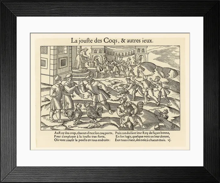 Framed Print : Medieval peasants watching a cockfight Framed Print : Medieval peasants watching a cockfight