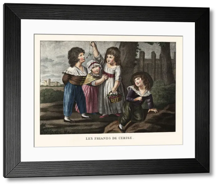 Framed Print : A girl dangles a cherry in front of a boy Framed Print : A girl dangles a cherry in front of a boy