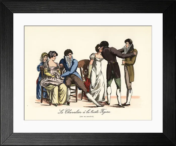 Framed Print : Gentlemen and ladies playing a kissing game, 1800s Framed Print : Gentlemen and ladies playing a kissing game, 1800s
