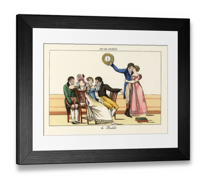 Framed Print : Gentlemen and ladies playing the kissing game The Clock Framed Print : Gentlemen and ladies playing the kissing game The Clock