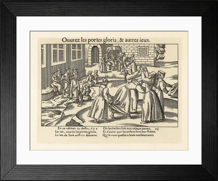 Framed Print : Medieval girls playing the game of Open the Doors, 1587 Framed Print : Medieval girls playing the game of Open the Doors, 1587