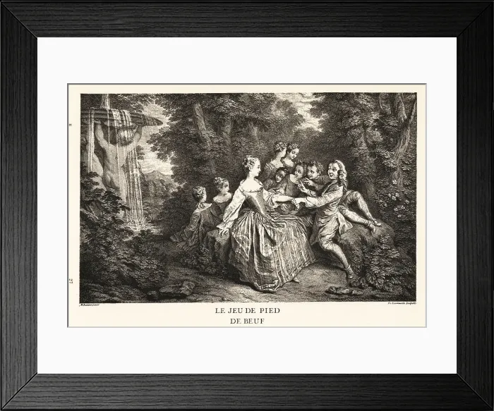 Framed Print : A fop grabs a lady's hand in a kissing game, 18th century Framed Print : A fop grabs a lady's hand in a kissing game, 18th century