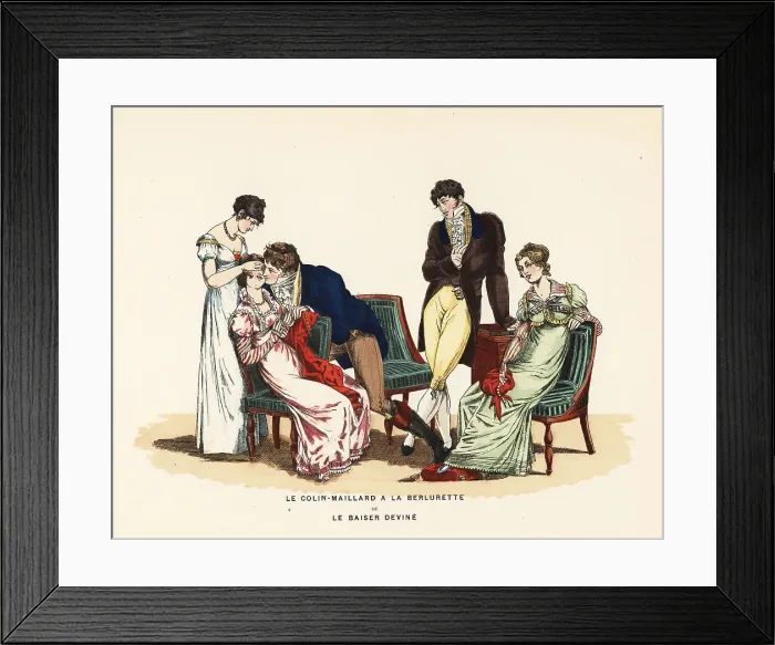 Framed Print : Fashionable people playing the party game of Guess the Kisser Framed Print : Fashionable people playing the party game of Guess the Kisser