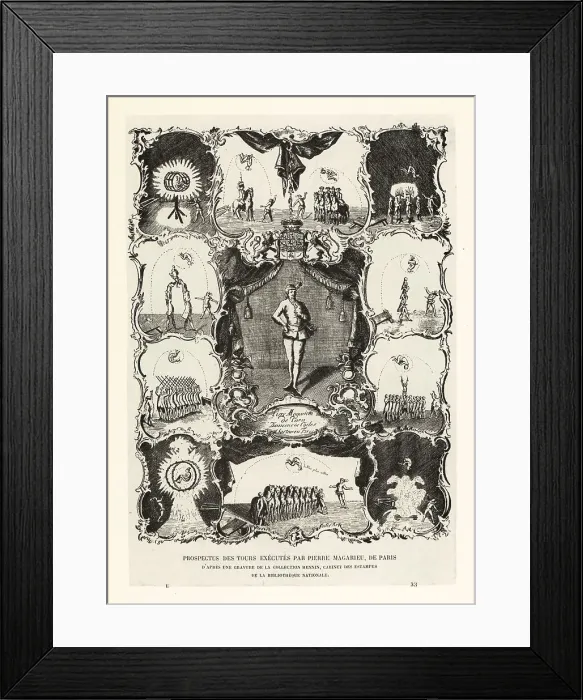 Framed Print : Stunts performed by acrobat Pierre Magarieu of Paris, 18th C Framed Print : Stunts performed by acrobat Pierre Magarieu of Paris, 18th C