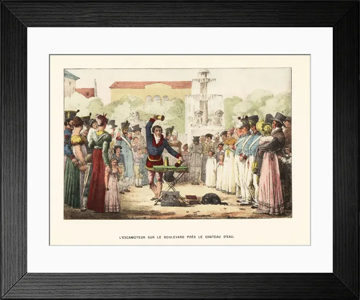 Framed Print : Magician performing sleight of hand, Chateau d'Eau, 1820s Framed Print : Magician performing sleight of hand, Chateau d'Eau, 1820s