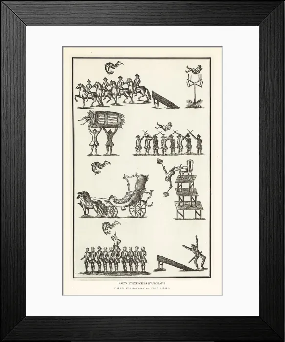 Framed Print : Flyer advertising a troupe of acrobats, 18th century Framed Print : Flyer advertising a troupe of acrobats, 18th century