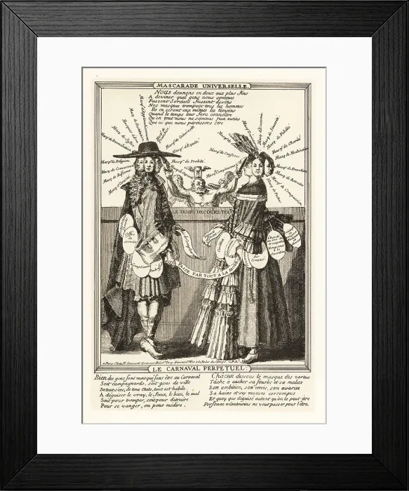 Framed Print : Satirical engraving of the Eternal Masquerade, 18th century Framed Print : Satirical engraving of the Eternal Masquerade, 18th century