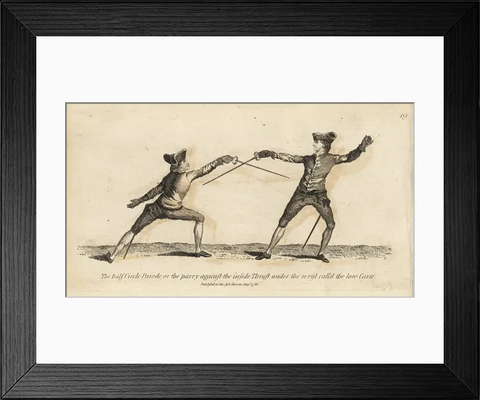 Framed Print : Georgian gentlemen fencer parrying a thrust Framed Print : Georgian gentlemen fencer parrying a thrust