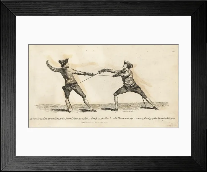 Framed Print : Georgian gentlemen fencers performing the Flanconade Framed Print : Georgian gentlemen fencers performing the Flanconade