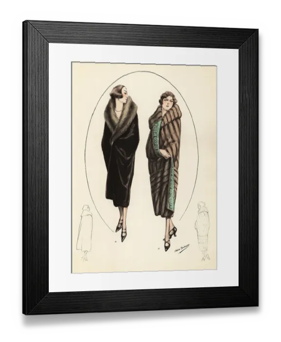 Framed Print : Fashionable women in Marcel wave hairdos and fur coats, 1926