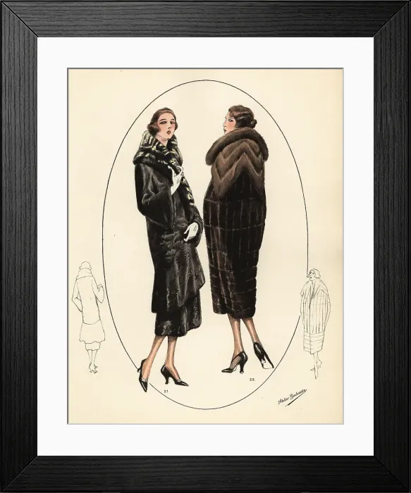 Framed Print : Fashionable women in bob haircuts and fur coats, 1926
