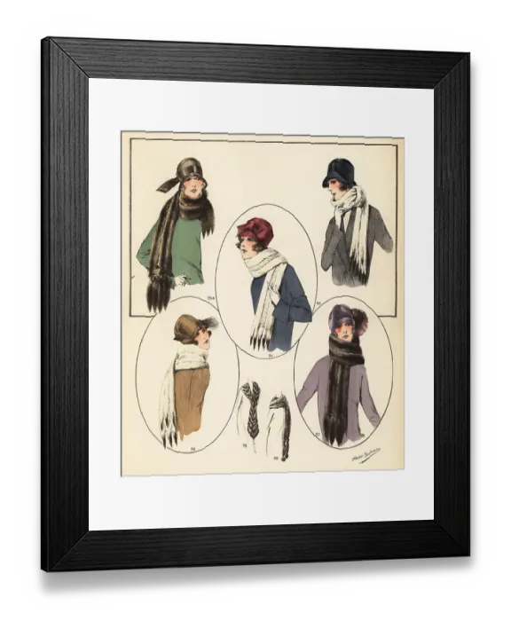 Framed Print : Fashionable women in cloche hats and fur scarves, 1926 Framed Print : Fashionable women in cloche hats and fur scarves, 1926