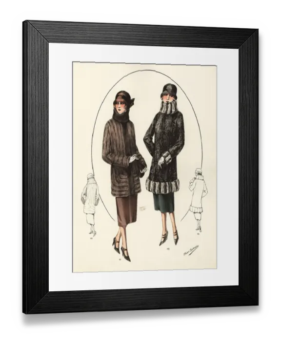 Framed Print : Fashionable women in cloche hats and fur coats, 1926 Framed Print : Fashionable women in cloche hats and fur coats, 1926