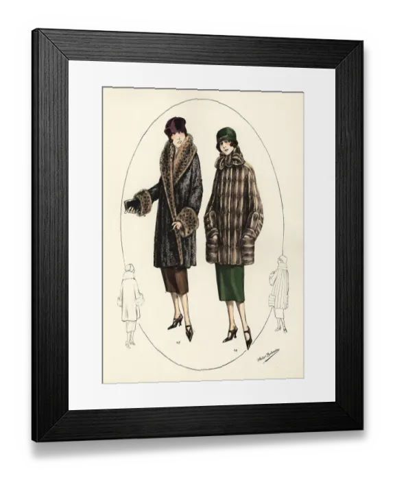 Framed Print : Fashionable women in cloche hats and fur coats, 1926 Framed Print : Fashionable women in cloche hats and fur coats, 1926