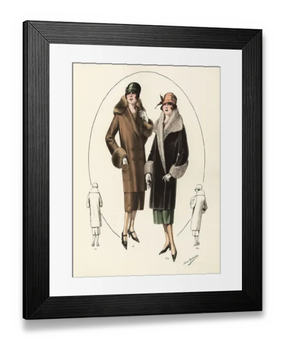 Framed Print : Fashionable women in cloche hats and fur coats, 1926 Framed Print : Fashionable women in cloche hats and fur coats, 1926