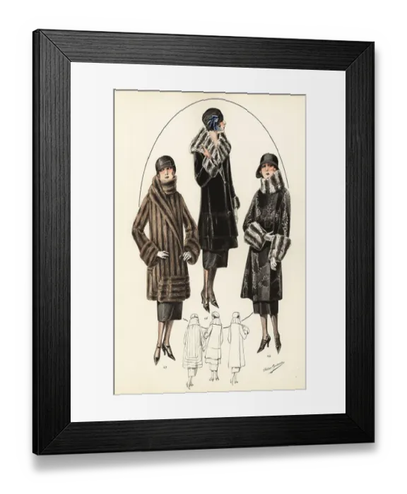 Framed Print : Fashionable women in cloche hats and fur coats, 1926 Framed Print : Fashionable women in cloche hats and fur coats, 1926