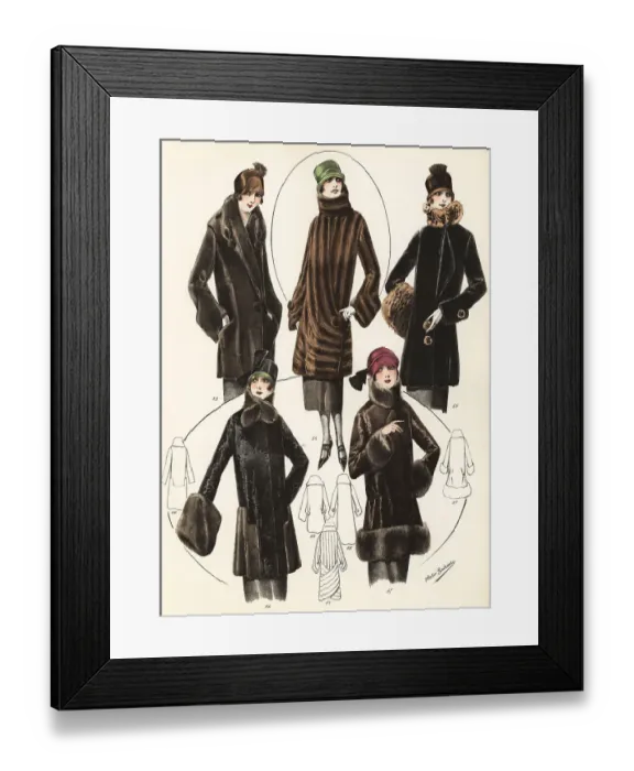 Framed Print : Fashionable women in cloche hats and fur jackets, 1926 Framed Print : Fashionable women in cloche hats and fur jackets, 1926