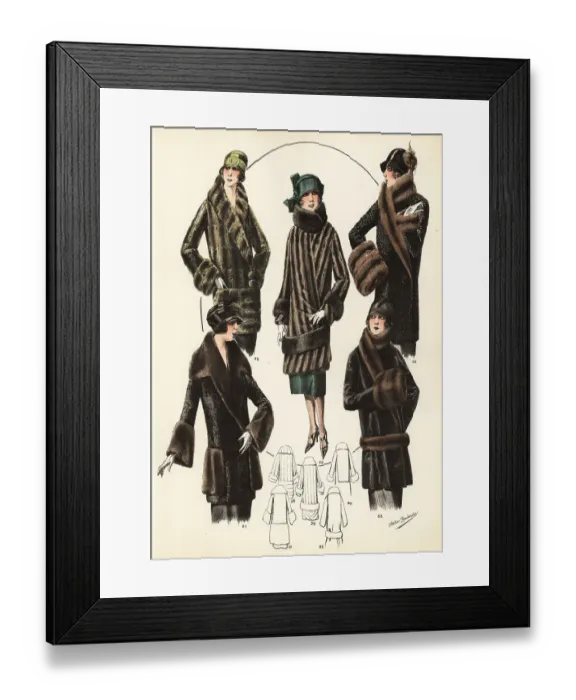 Framed Print : Fashionable women in cloche hats and fur jackets, 1926 Framed Print : Fashionable women in cloche hats and fur jackets, 1926