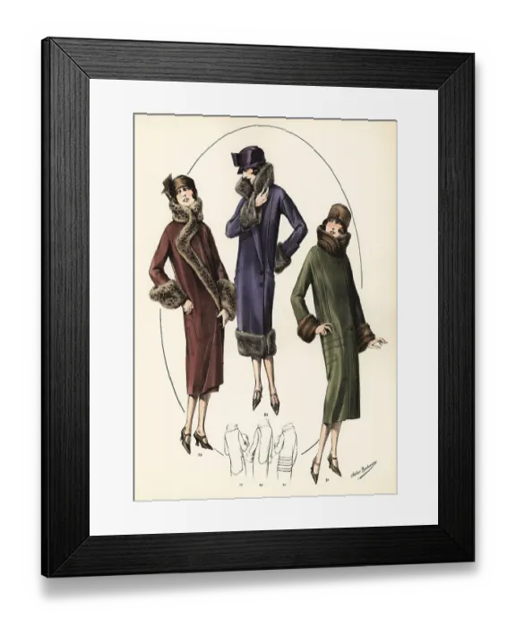Framed Print : Fashionable women in cloche hats and fur coats, 1926 Framed Print : Fashionable women in cloche hats and fur coats, 1926
