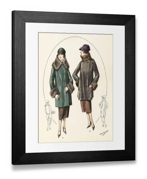 Framed Print : Fashionable women in cloche hats and fur jackets, 1926 Framed Print : Fashionable women in cloche hats and fur jackets, 1926