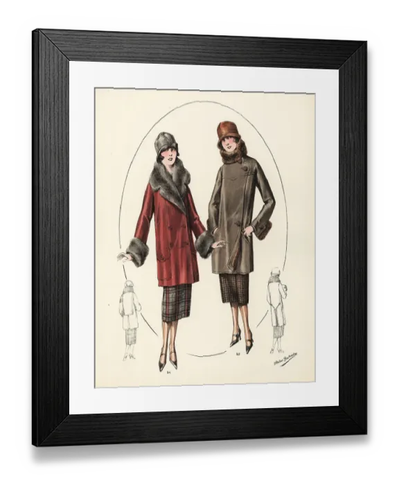 Framed Print : Fashionable women in cloche hats and fur jackets, 1926 Framed Print : Fashionable women in cloche hats and fur jackets, 1926